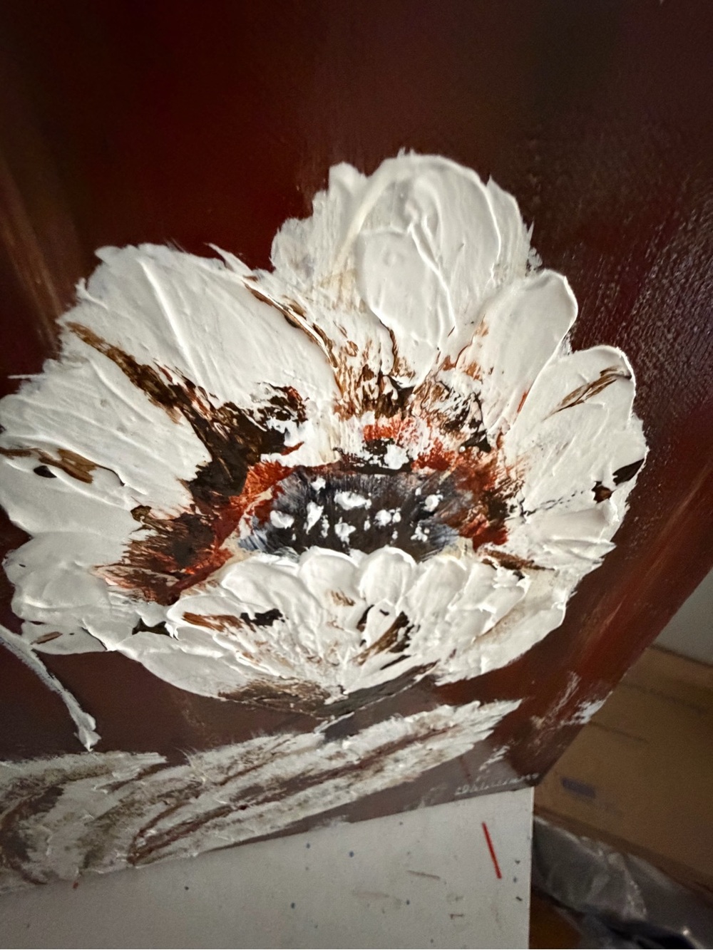Original Artwork Acrylic’s On Canvas Large White Blooms against Deep Toned Bac - Picture 12 of 16